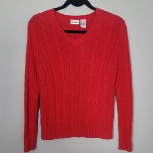 Cherokee Women Cable Knit Chunky Sweater Size S Red VNeck Cotton
